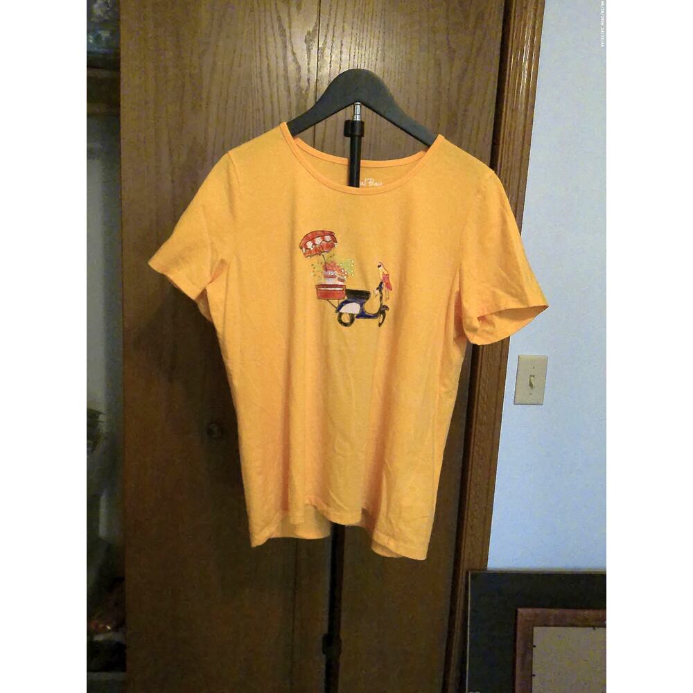 Coral Bay Embroidered Orange Scooter Graphic Tee Shirt Top Vacation Size XL